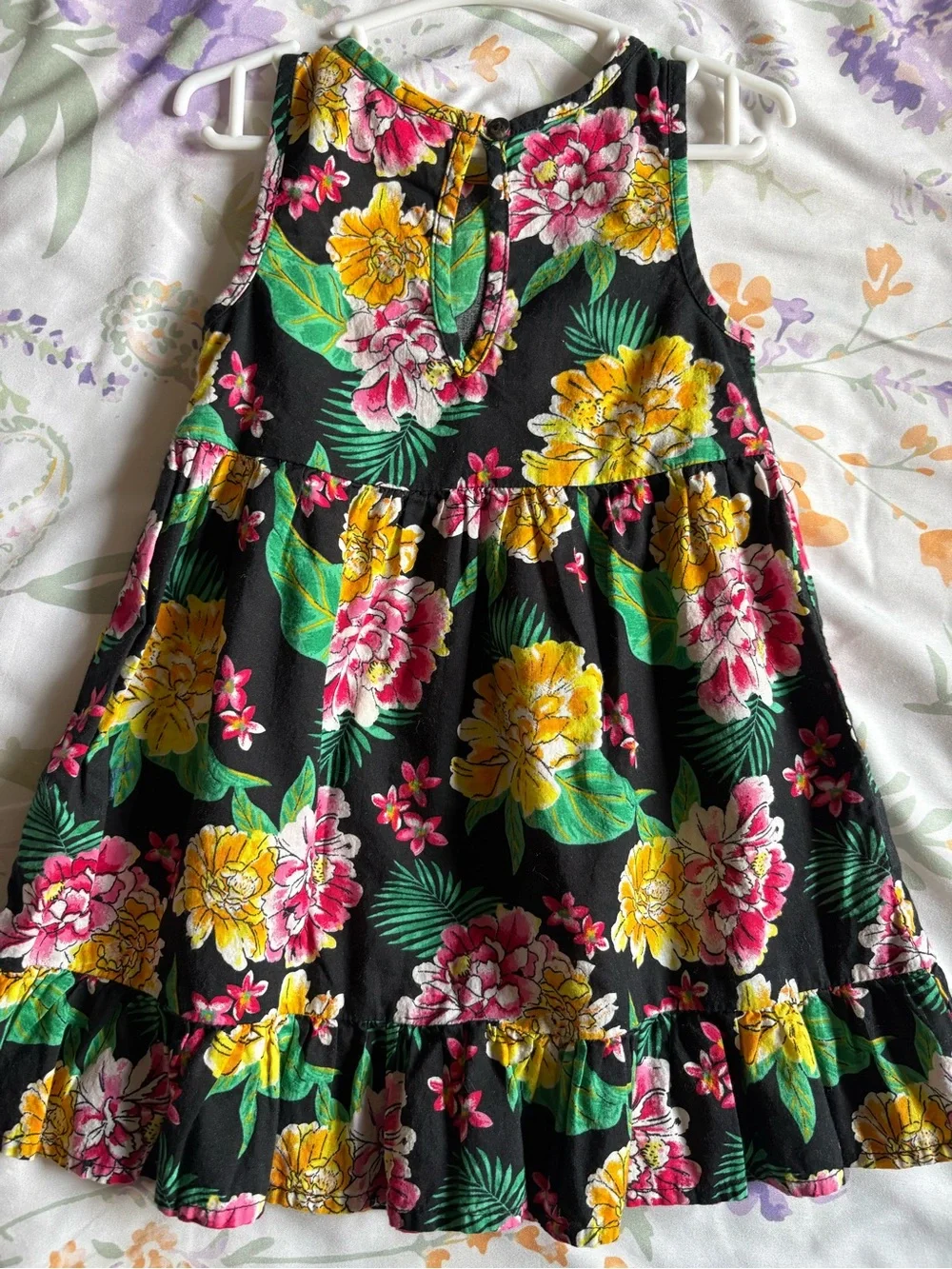 Old Navy Black Floral Tiered Sundress with Yellow & Pink Flowers